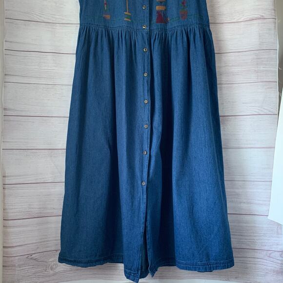 That's The Way To Go Always Innovative Denim Jean Dress Embroidered Birdhouse L - Picture 3 of 16